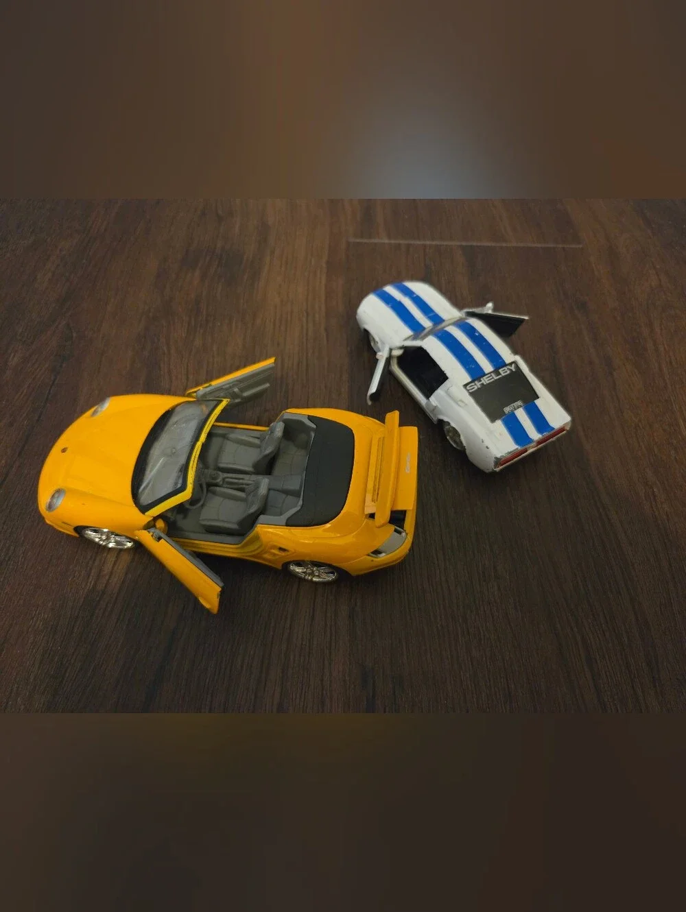 Selby White & Blue Die-Cast Model Car & Yellow Porshe Convertible